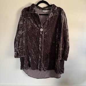 Habitat Clothes to Live In Womens Grey Crushed Velvet Button Up Shirt M 17241